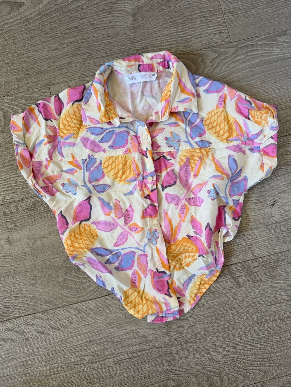 Zara Kids Tropical Print Short Sleeve Button Up Shirt Size 6-7 120cm